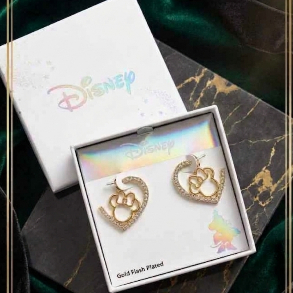 Disney Gold Heart Earrings with Paw Design